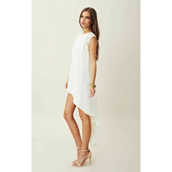 Dress the Population Womens Ivory Crochet Asymmetrical Camilla Dress Size L - Picture 2 of 7